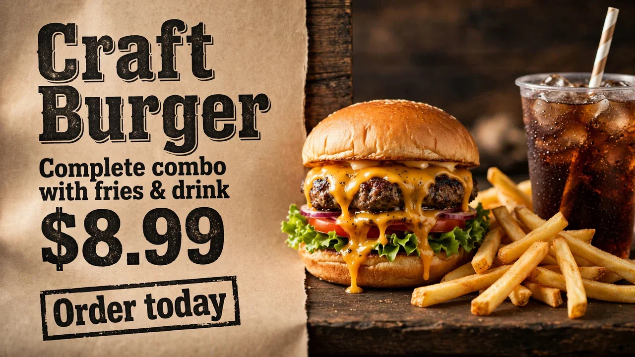 Craft burger combo with fries and a drink