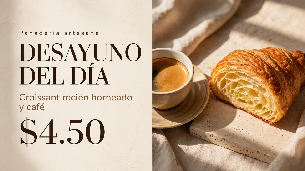 Desayuno de croissant y café